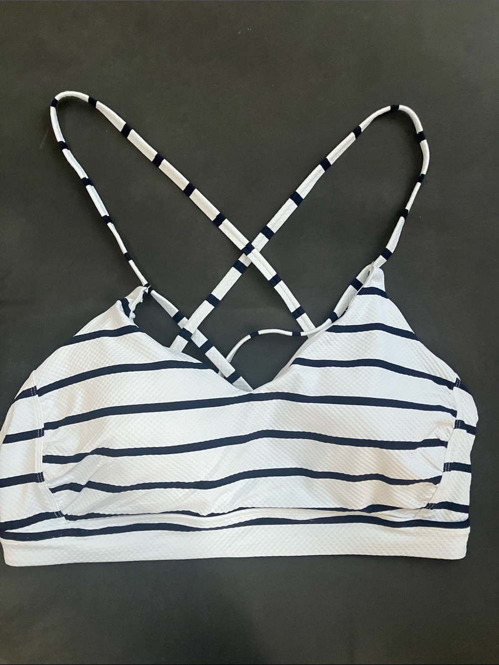 NWOT CALIA Strappy Back Ruched Medium Support Bikini Top Coastal Stripe XXL